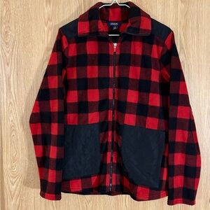 Chaps Heavy Fleece Plaid Red and Black Full Zip Jacket